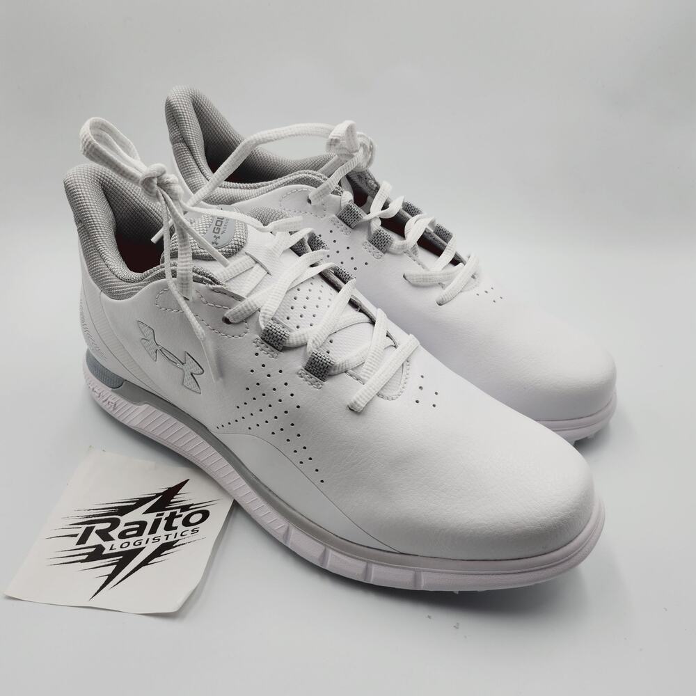 Men Sz 8.5 Under Armour Golf Shoes Drive Fade Spikeless White Silver 3026922-102